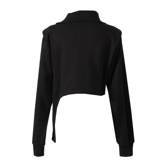 High Neck Cropped Sweatshirt With Asymmetric Hem