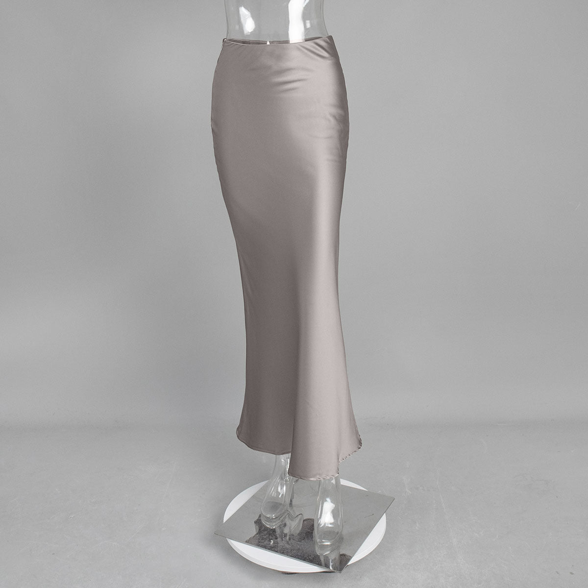Elegant Mermaid Maxi Skirt Solid Color Satin Blend Street Style