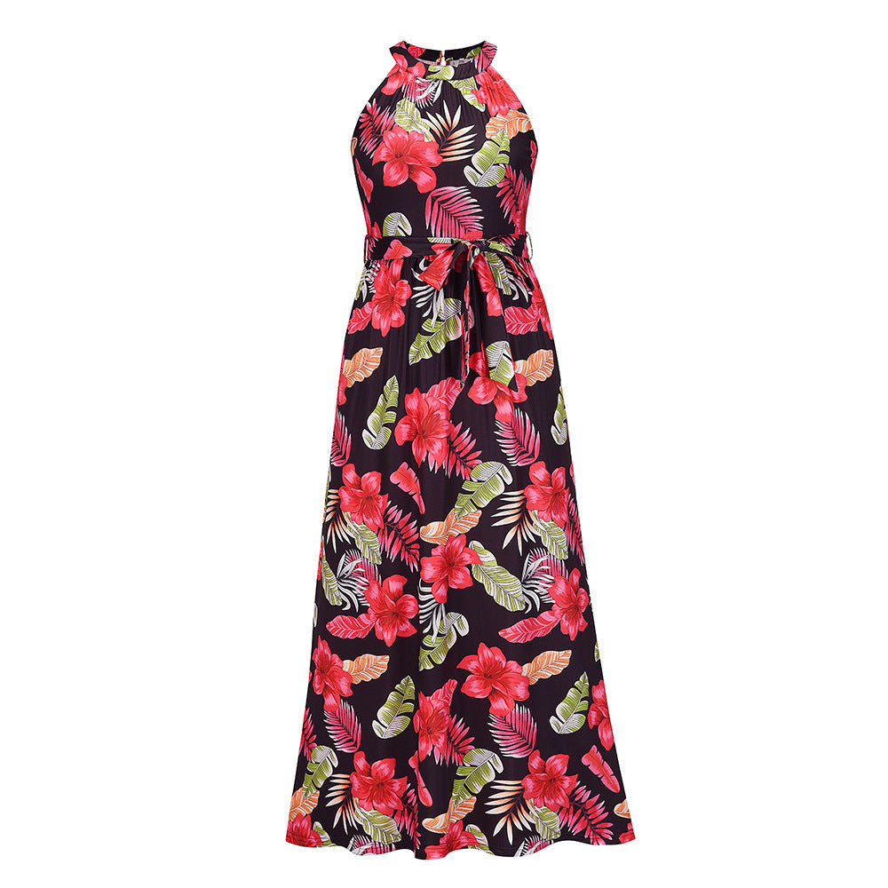 Hanging Neck Retro Print Dress Seaside Beach Dress