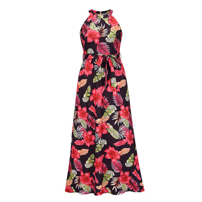 Hanging Neck Retro Print Dress Seaside Beach Dress