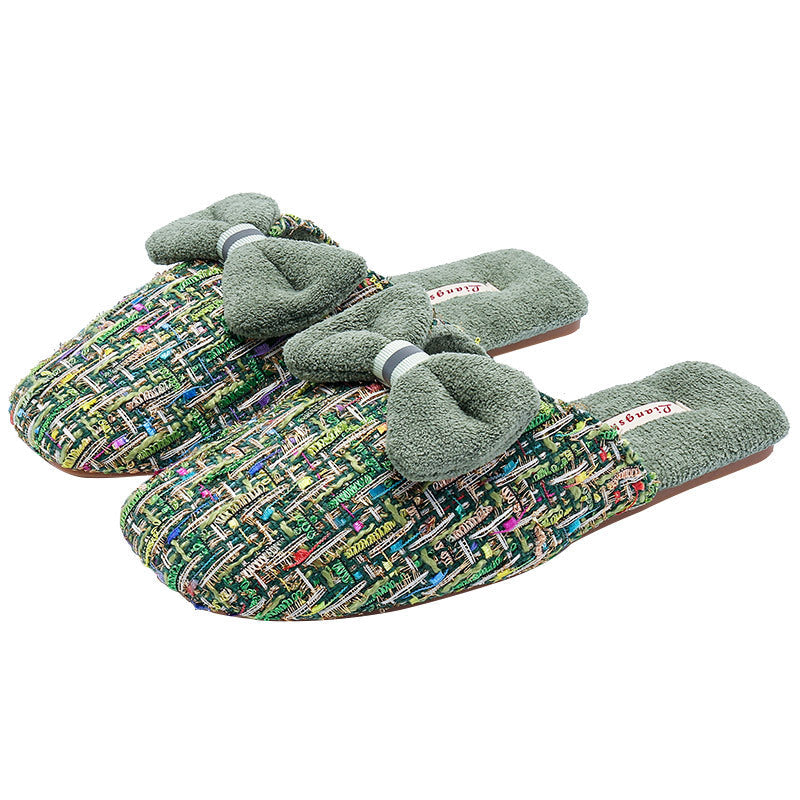 Trendy Bow Knot Thicken Plush Indoor Slippers