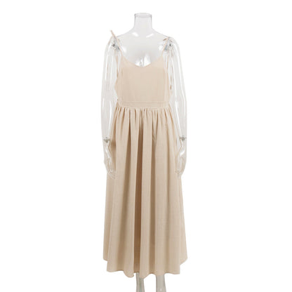 Cotton V-Neck Backless Dress Elegant Casual