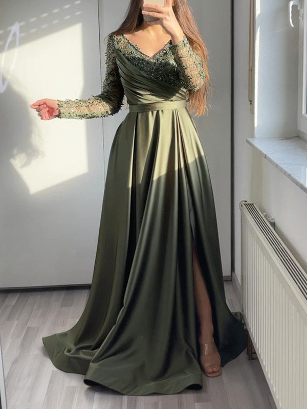 Lace Strapless Long Dress with Ruffles in Black and Dark Green