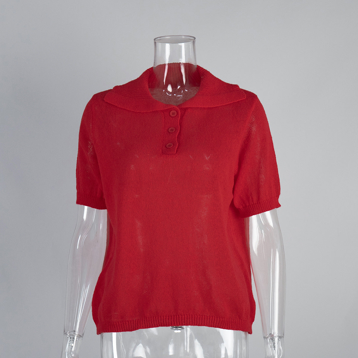 Knitted Polo Short Sleeve Sweater With Puff Sleeves