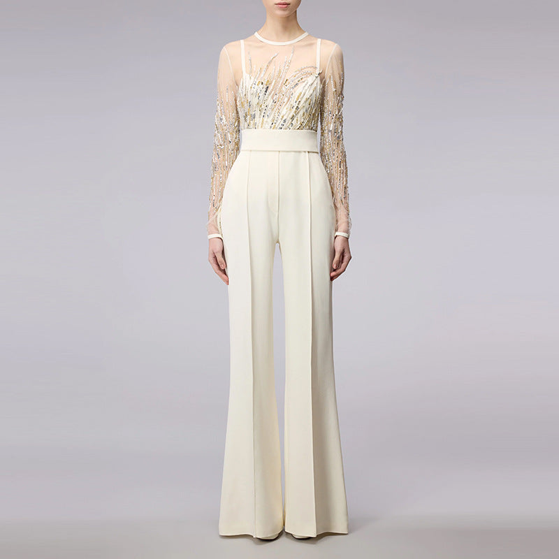 Sequin Jumpsuit with Sheer Overlay