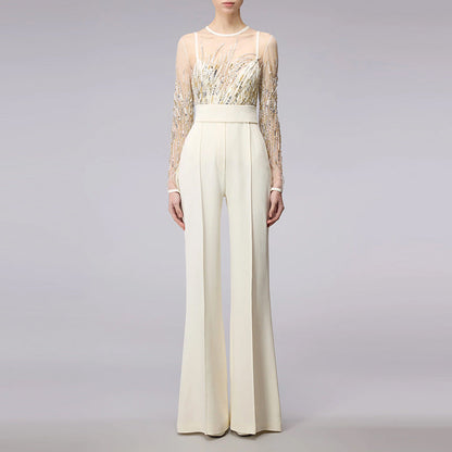 Sequin Jumpsuit with Sheer Overlay