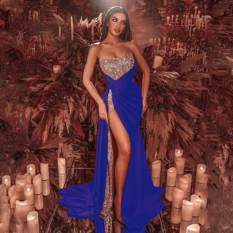 Sequin Off-Shoulder Maxi Dress with Flare Skirt