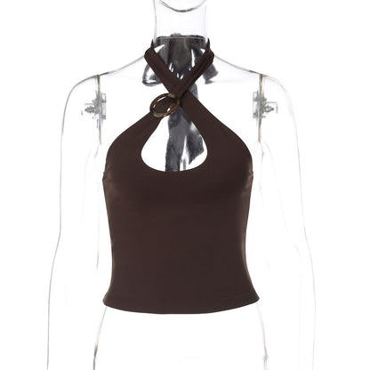 Trendy Sexy Crop Top with Hollow Design and Tie Straps