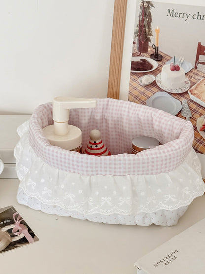 Polka Dot Edge Storage Basket Stylish Sweet Cotton Organizer