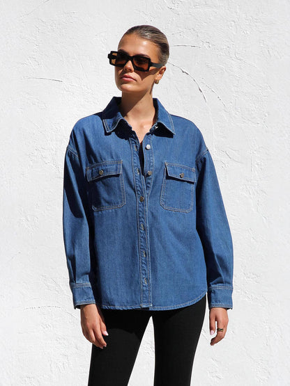 Women's Casual Denim Shirt with Pockets