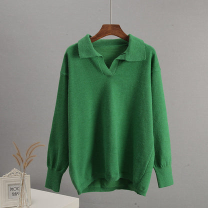 Trendy Polo Collar Long Sleeve Knit Sweater