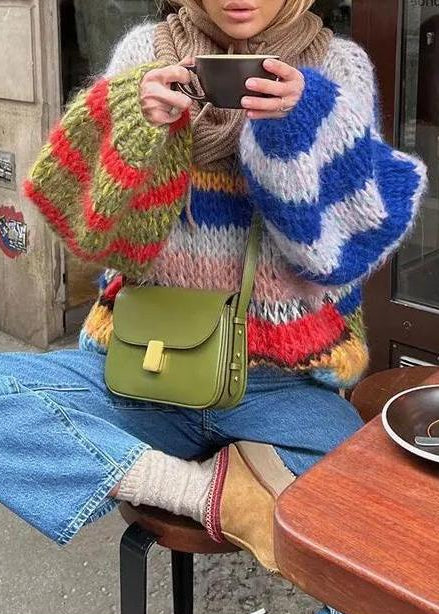 Oversized Lightweight Knit Sweater With Multicolor Stripes