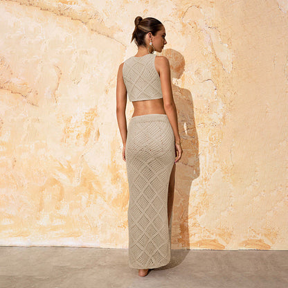 Solid Color Hollow Out Sexy Knit Swim Cover UP
