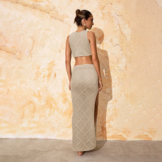 Solid Color Hollow Out Sexy Knit Swim Cover UP