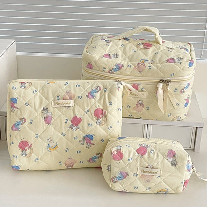 Bow Flower Large Capacity Makeup Bag Vintage Quilted Toiletry Pouch