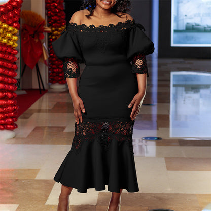 Off-Shoulder Lace Mermaid Dress For Evening Parties