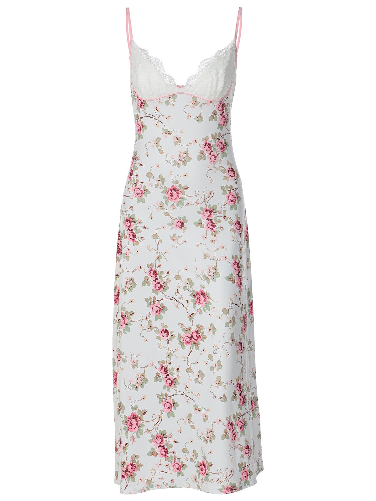 Floral Print V-Neck Lace Maxi Dress