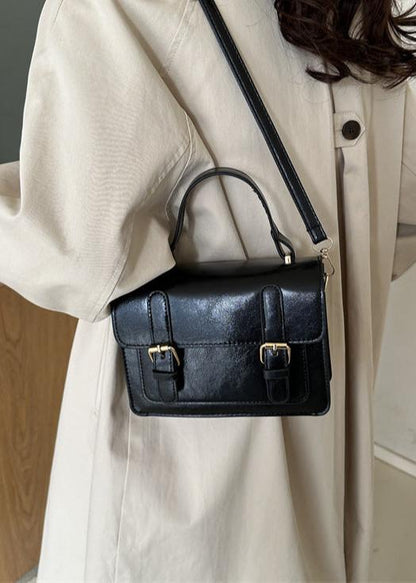 Classic Faux Leather Satchel With Double Buckle