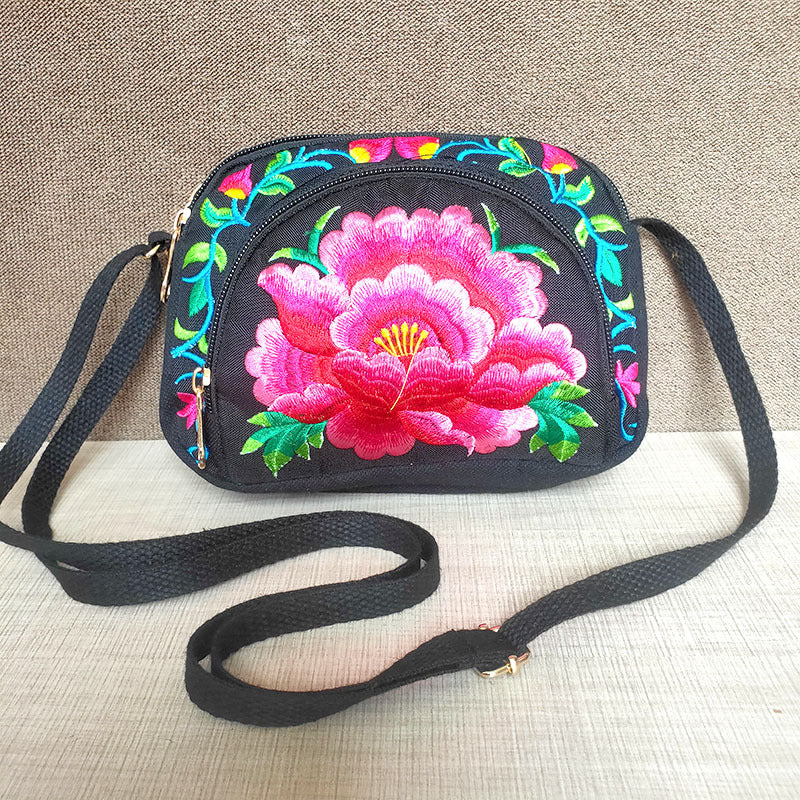 New Ethnic Style Embroidery Bag Women'S Embroidery Crossbody Three-Layer Zipper Shoulder Bag