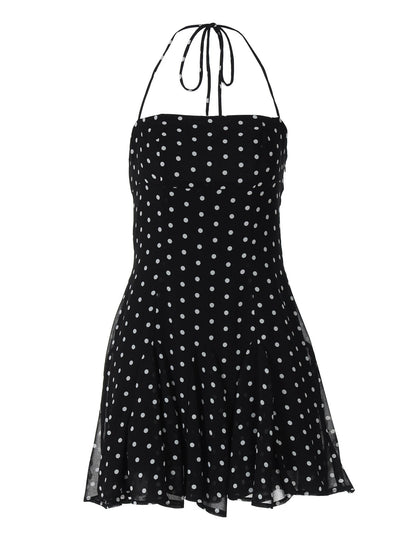 Sweet Heart Neck Polka Dot Pleated Mini Dress