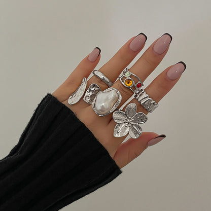 Floral Open Ring With Pearl Accents