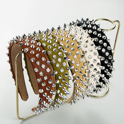 Trendy Wide Brim Leather Headband with Rivets