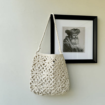 Handmade Floral Hollow Crochet Bag Woven Tote Shoulder Bag
