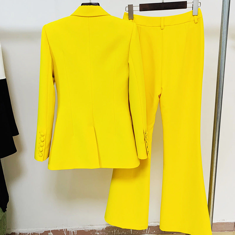 Elegant Blazer And Flared Pants Set Casual Two-Piece Suit