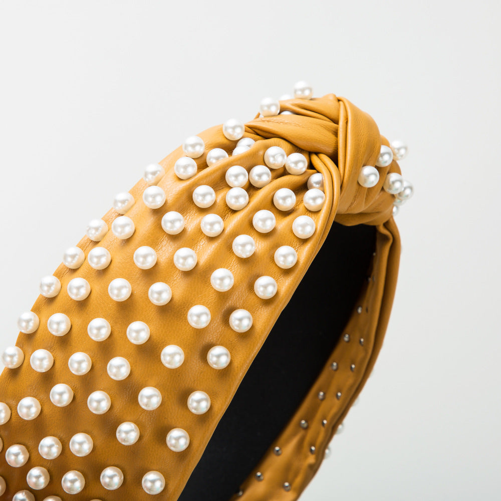 Trendy Faux Leather Pearl Headband for Women