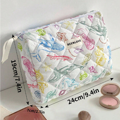 Trendy Print Quilted Large Capacity Makeup Bag