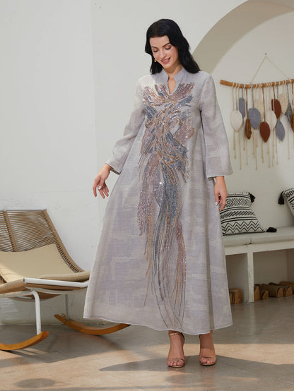 Elegant Mesh Sequin Abaya Maxi Dress for Women