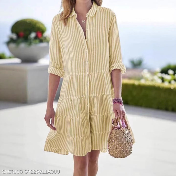 Women'S Clothing Autumn Long Sleeve Women'S Striped Shirt Dress