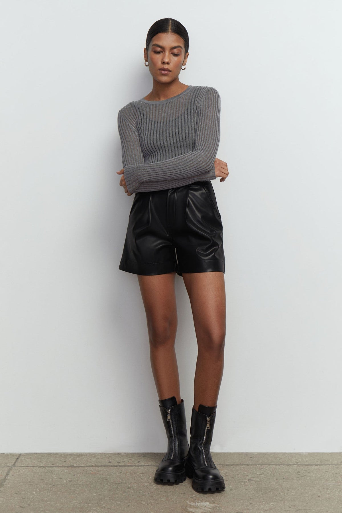 Round Neck See Through Knit Top