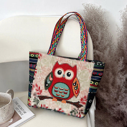 Bohemian Floral Embroidered Tote Bag Stylish Canvas Shoulder Bag
