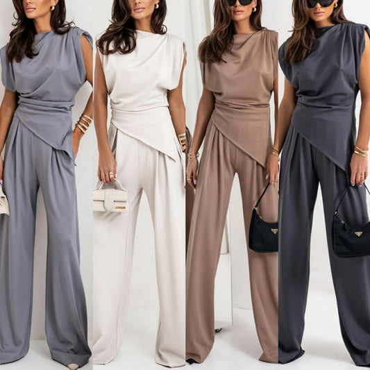 Stylish Solid Color Irregular Women's Suit Set