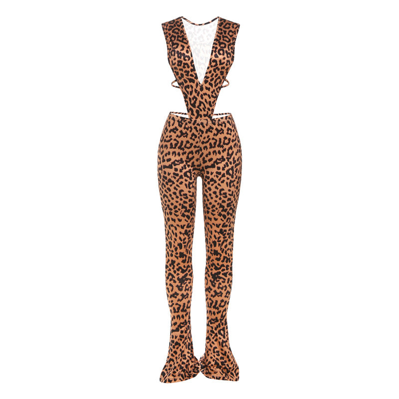 Trendy Deep V Neck Tie-Front Jumpsuit Slim Fit Outfit