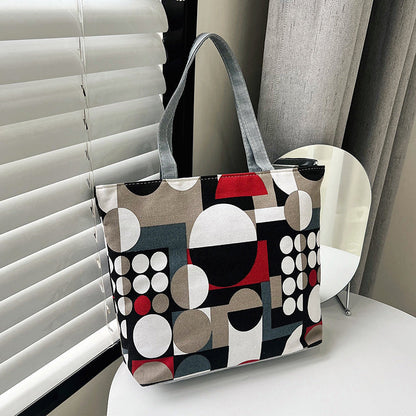 Floral Canvas Tote Bag Stylish Large Capacity Shopping Bag