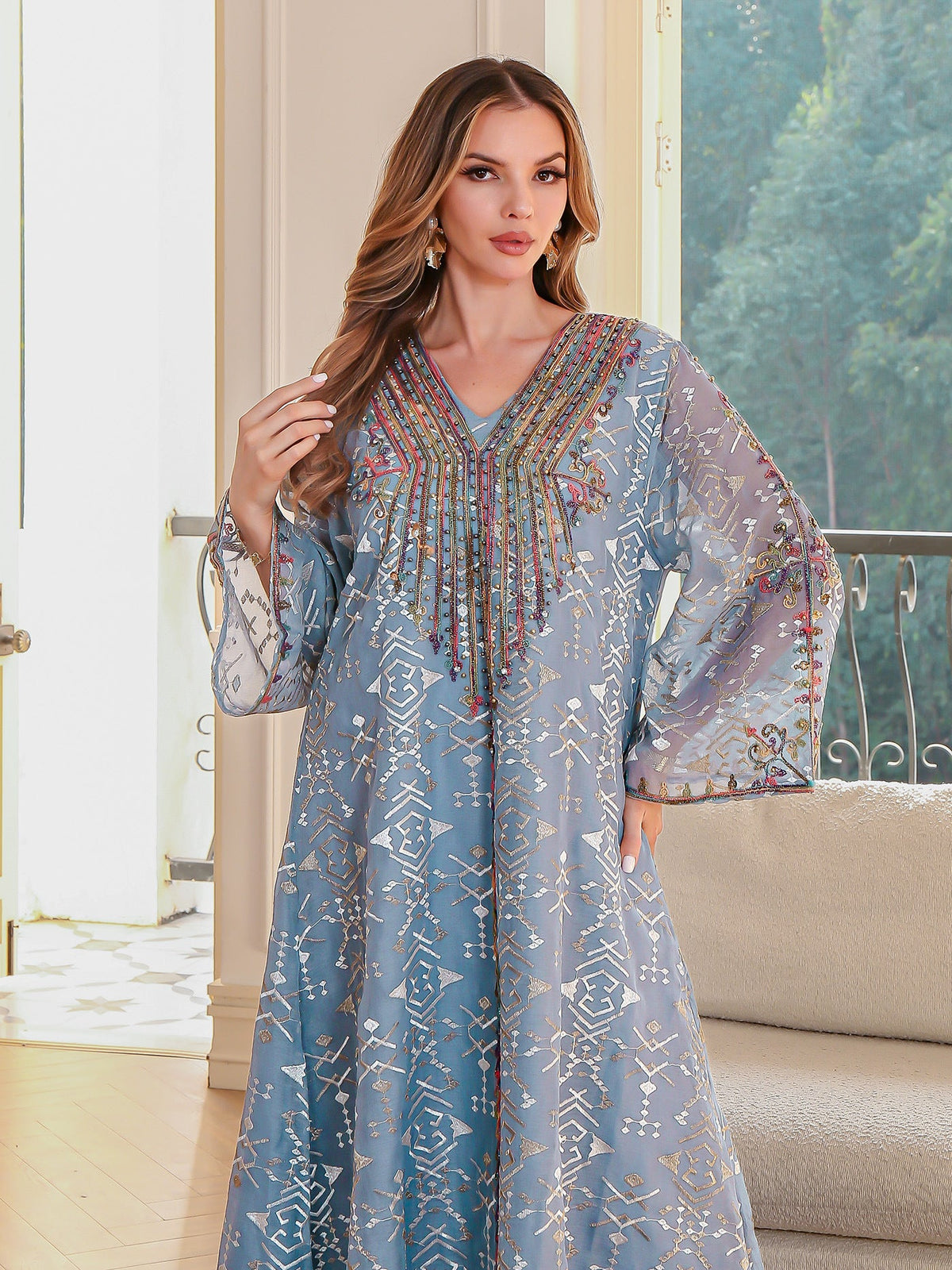 Muslim Embroidered Long Dress Stylish Abaya for Women
