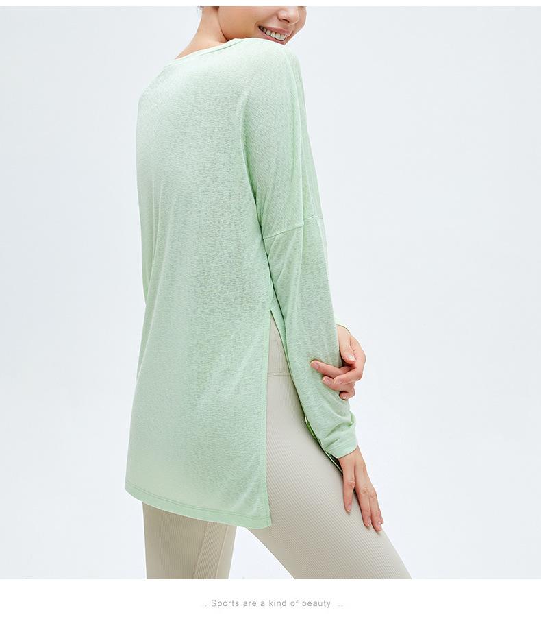 Sports Blouse Women'S Long-Sleeved Loose Fitness Top Quick-Drying Double-Sided Slits To Cover The Meat And Thin Yoga Clothes