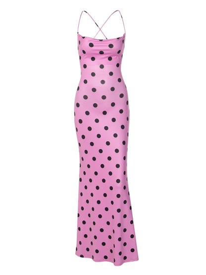 Sexy Backless Polka Dot Maxi Dress for Women