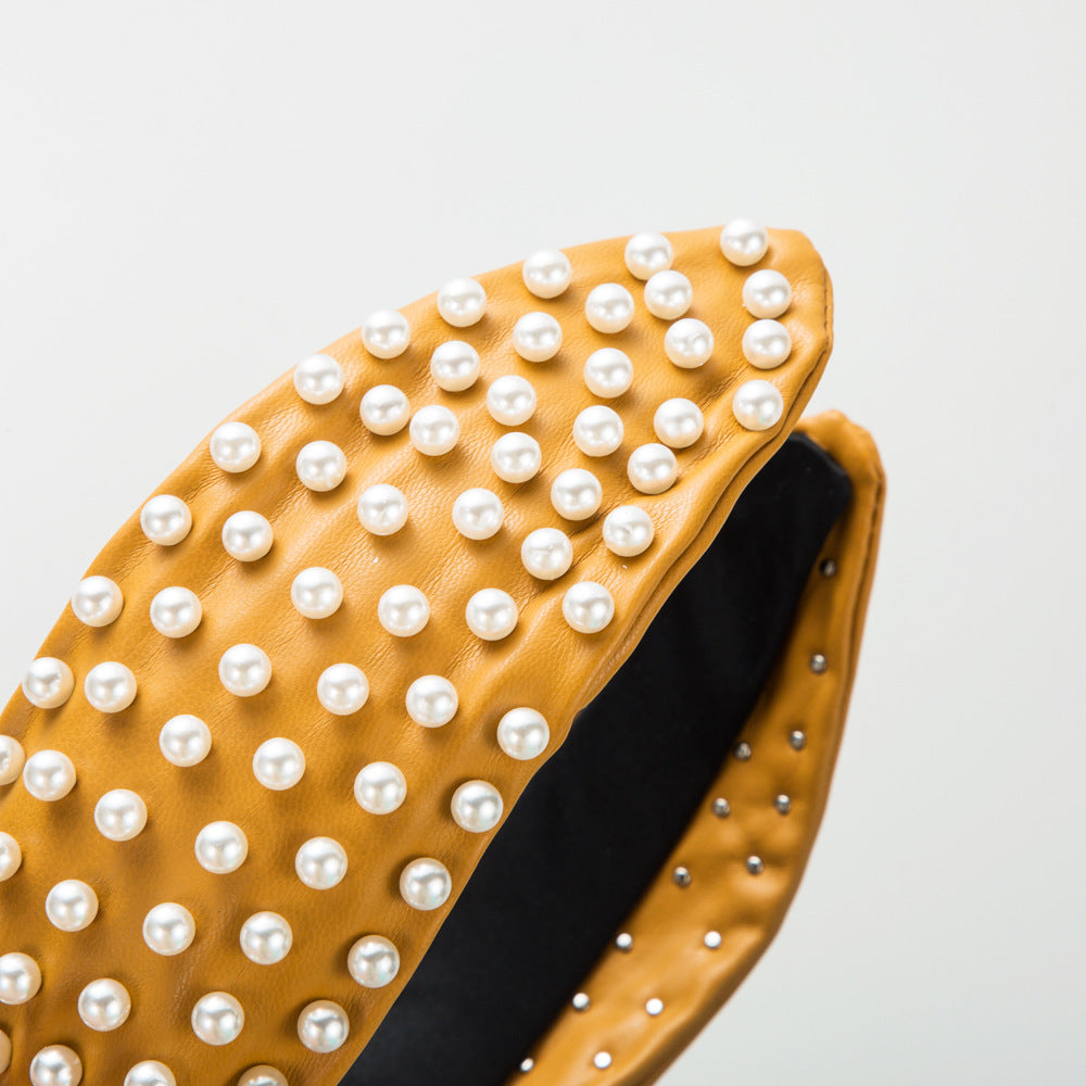 Trendy Faux Leather Pearl Headband for Women