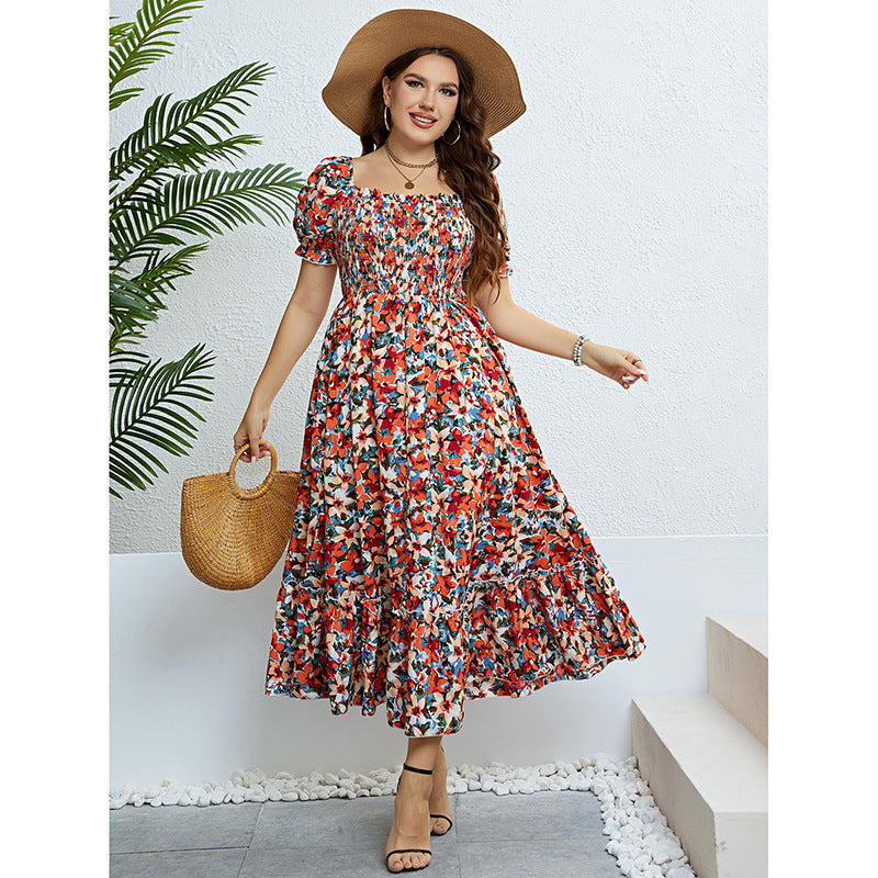 Summer Floral Off-Shoulder Waist-Defining Maxi Dress