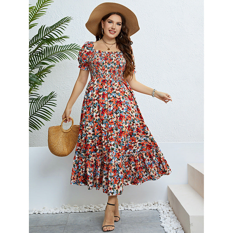 Summer Floral Off-Shoulder Waist-Defining Maxi Dress