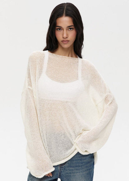 Sheer Pastel Pink Knit Sweater Lightweight Soft