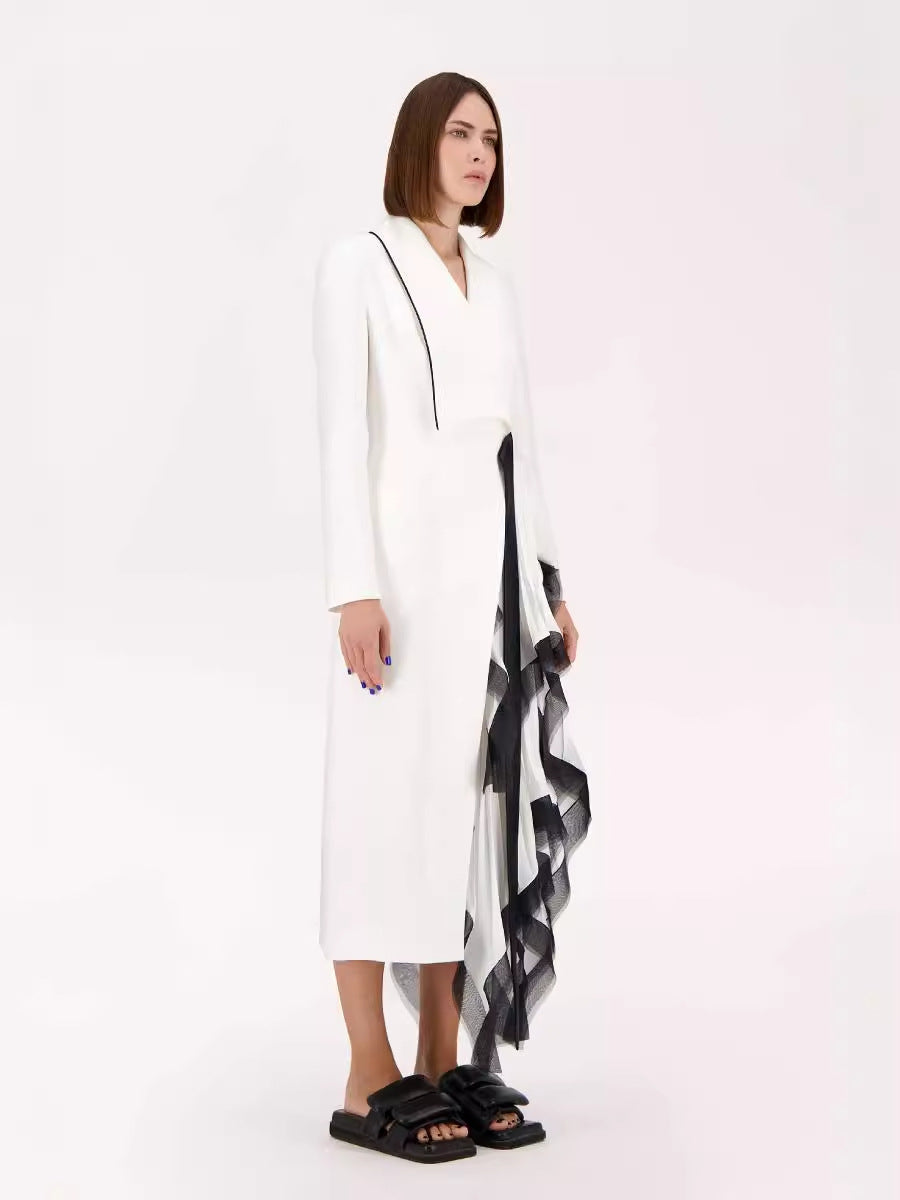 Asymmetrical Ruffle Hem Long Dress Elegant Casual Coat