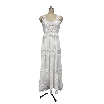 Elegant Lace High-Waisted Flared Midi Dress