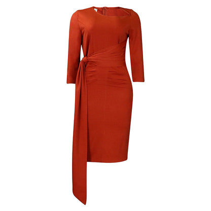 Elegant Office Midi Dress With Ruffles And Tie