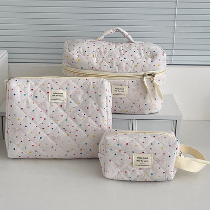 Bow Flower Large Capacity Makeup Bag Vintage Quilted Toiletry Pouch