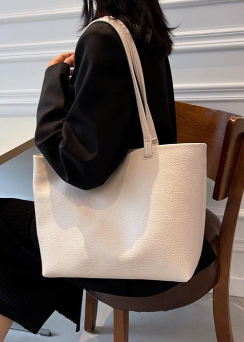 Soft Leather Tote Bag In Beige And Brown