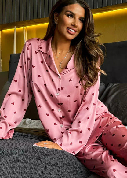 Satin Heart Pajama Set Two Piece Sleepwear